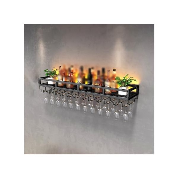 KAZUP Casier à vin Mural de Style Industriel à 1/2 Couches de Garde-Corps Anti-Chute, casier à Verres à vin inversé avec lumi