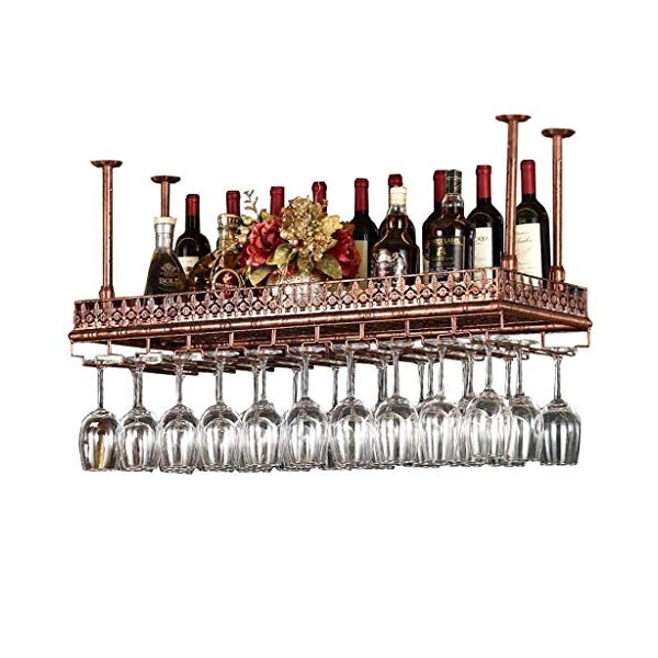 PJQUEKAIPJ Casier à vin, Bar, Restaurant, Suspendu, casier à Verres à vin, étagère de Rangement en métal Noir, gobelets à vin