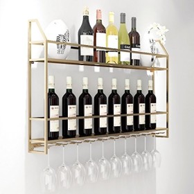 Casier à vin, casier à vin Mural, présentoir à vin en Fer, Porte-gobelet Couleur : Or, Taille : 80 cm 