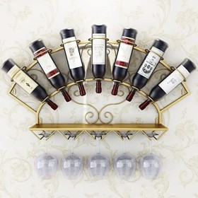 Casier à vin en métal, casier à vin Mural, présentoir à Bouteilles de vin, Peut Stocker 7 Bouteilles de vin et 5 Verres à vin