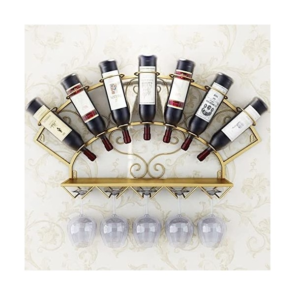 Casier à vin en métal, casier à vin Mural, présentoir à Bouteilles de vin, Peut Stocker 7 Bouteilles de vin et 5 Verres à vin