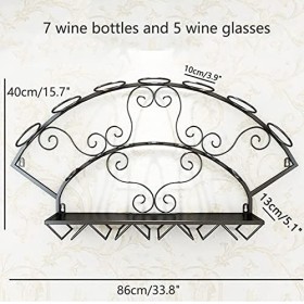 Casier à vin en métal, casier à vin Mural, présentoir à Bouteilles de vin, Peut Stocker 7 Bouteilles de vin et 5 Verres à vin