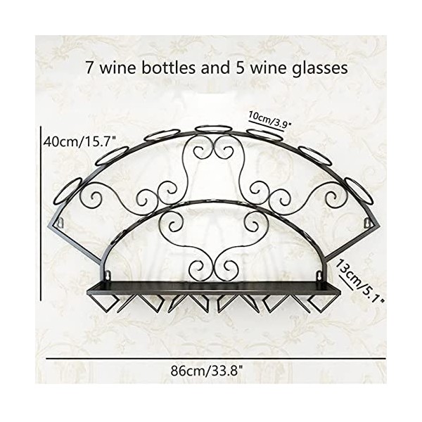 Casier à vin en métal, casier à vin Mural, présentoir à Bouteilles de vin, Peut Stocker 7 Bouteilles de vin et 5 Verres à vin