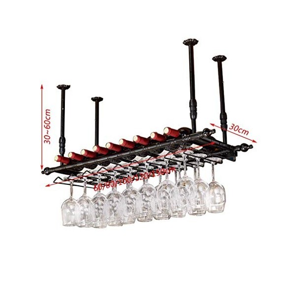 PJQUEKAIPJ Casier à vin, Bar, Restaurant, Suspendu, casier à Verres à vin, Porte-Bouteille de vin au Plafond, en Fer métalliq