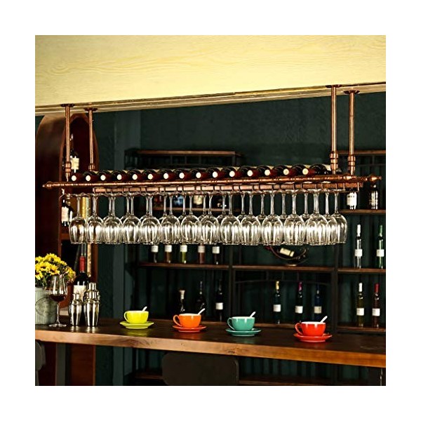 KOHARA Cadre de verre à vin en verre Casier à vin suspendu en fer forgé, hauteur et espacement réglables, support de verre à 