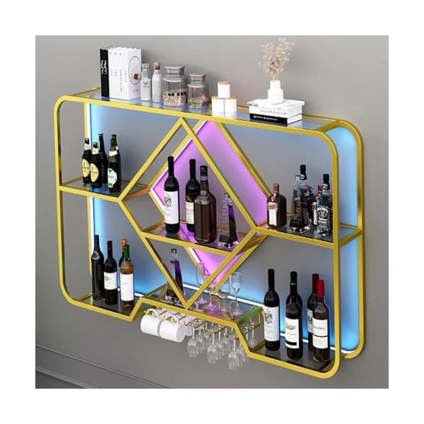 Casier À Vin Mural À LED, LED Industrial Wine Rack Wall Mounted Meuble Bar Étagères Flottantes Porte-verres À Vin Inversé Pou