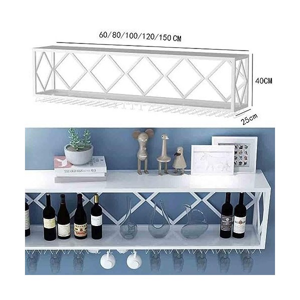 Casier à vin Mural, étagère à Bouteilles de vin en Fer à 2 Niveaux avec Support à Verres à Pied, présentoir de Stockage de vi