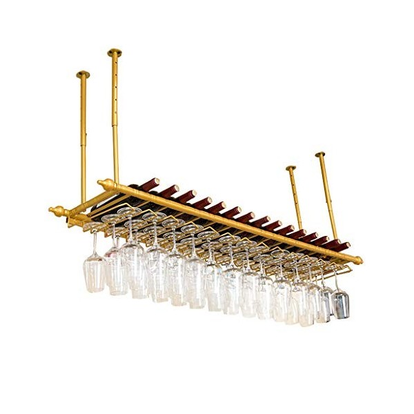 Cadre de Verre à vin en Verre Casier à vin en métal de Plafond, casier à Verre à vin Suspendu, Hauteur et espacement réglable