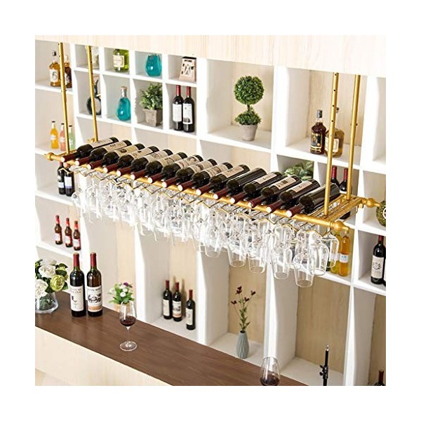 Cadre de Verre à vin en Verre Casier à vin en métal de Plafond, casier à Verre à vin Suspendu, Hauteur et espacement réglable