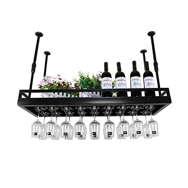 Cadre de verre à vin en verre Casier à vin suspendu en fer forgé, casier à verre à vin, support de décoration multifonctionne