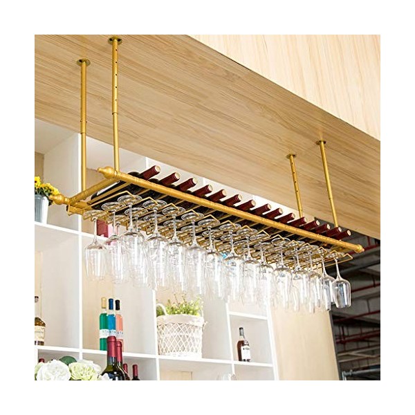 KOHARA Cadre de Verre à vin en Verre Casier à vin en métal de Plafond, casier à Verre à vin Suspendu, Hauteur et espacement r