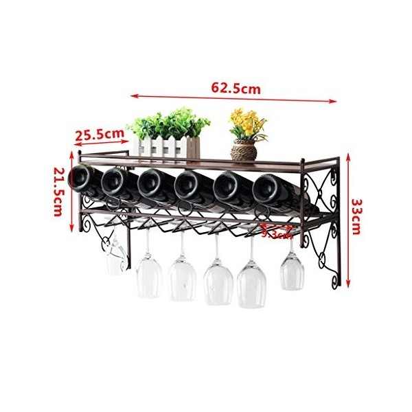 KOHARA Cadre de verre à vin en verre casier à vin fer art support mural Style rétro casier à verre à vin bar café casier à vi