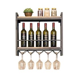 Casier à vin Mural en Bois, casier à vin en Fer, Support Mural en Bois Massif, présentoir à Verres à vin, étagère à gobelets,