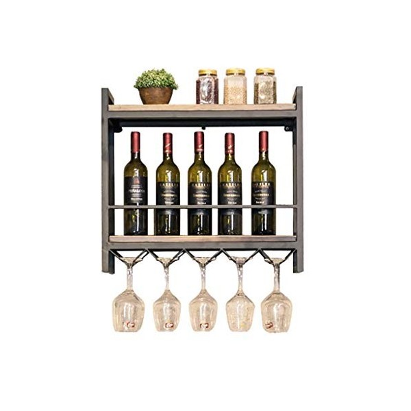 Casier à vin Mural en Bois, casier à vin en Fer, Support Mural en Bois Massif, présentoir à Verres à vin, étagère à gobelets,