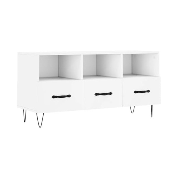 Meuble TV Blanc 102x36x50 cm Bois dingénierie - Meuble TV, Armoire Basse Centre, Support Télé pour Salon Chambre,