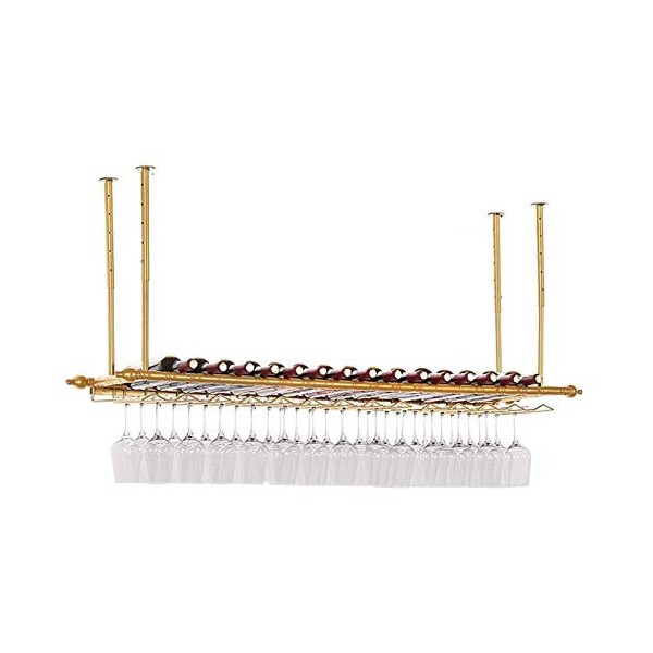 KARFRI Casier à vin suspendu avec support en verre et étagère, casier à vin mural doré, casier à bouteilles de rangement au p