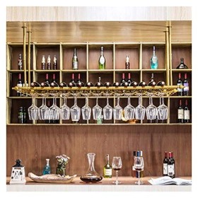 KARFRI Casier à vin suspendu avec support en verre et étagère, casier à vin mural doré, casier à bouteilles de rangement au p