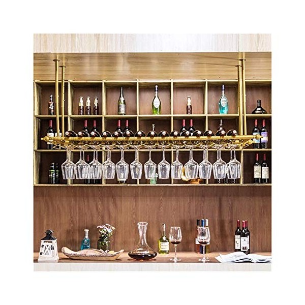 KARFRI Casier à vin suspendu avec support en verre et étagère, casier à vin mural doré, casier à bouteilles de rangement au p