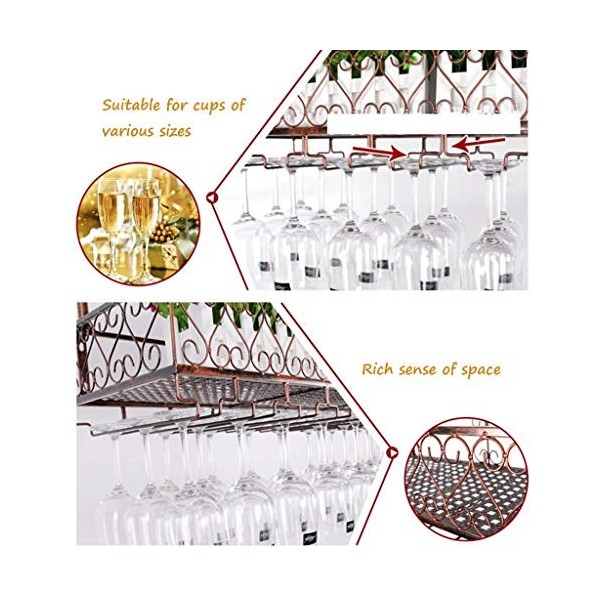 NufiyA Casier à vin Suspendu avec étagères flottantes, casier à Verre Suspendu, casier à vin Rustique, Rangement sur étagère 