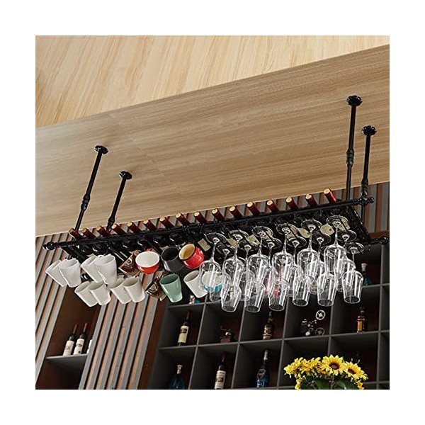 Casier à vin, casiers à vin de plafond, porte-bouteilles et verres, étagère de rangement pour boissons au vin rouge et au cha