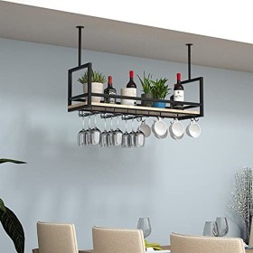 GLFNB Étagère de Plafond Étagère à Vin, Étagère Flottante de Bar Industriel, Porte-Verre à Vin Gobelet en Fer à lenvers, ave
