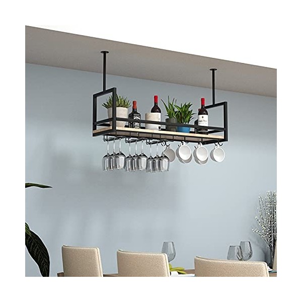GLFNB Étagère de Plafond Étagère à Vin, Étagère Flottante de Bar Industriel, Porte-Verre à Vin Gobelet en Fer à lenvers, ave
