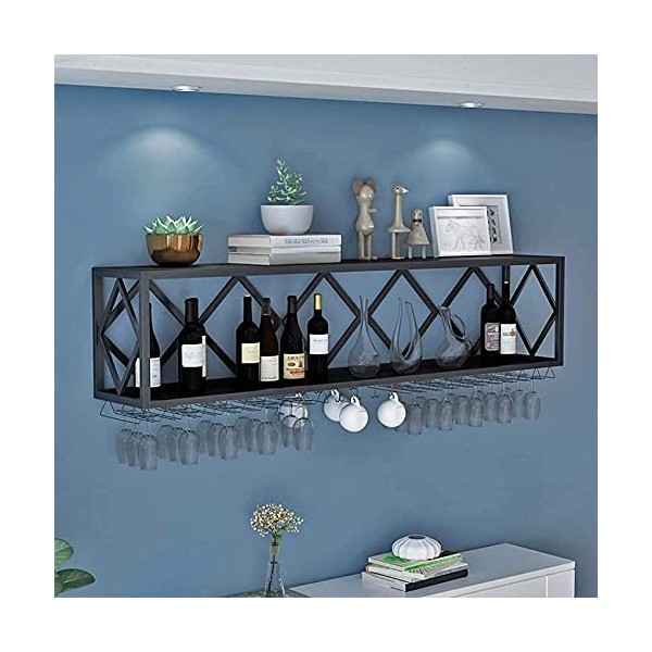 Casier À Vin Unité De Bar Étagères Flottantes Support À Verre À Vin Inversé Mural Porte-Bouteille en Fer Multifonctionnel Sup