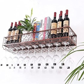 Casier à vin Casier à vin mural Support de verre à vin en métal Support de rangement multifonctionnel Étagère murale à la mai