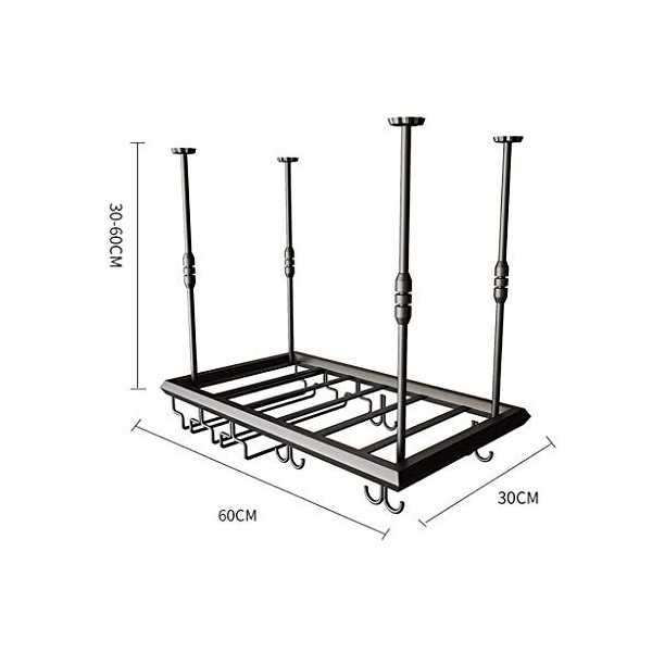 Cadre de Verre à vin en Verre Casier à vin en métal de Plafond, Hauteur et espacement réglables, casier à Verre à vin Multifo