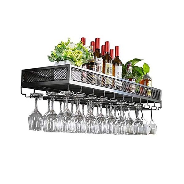 PJQUEKAIPJ Casier à vin, Mural, Bar, Restaurant, casier à Bouteilles de vin, étagère Murale en métal et Fer au Plafond, Suppo