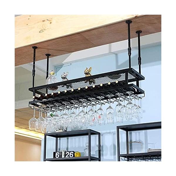 ELzEy Casier à vin, Bar, Restaurant, casier à Verres à vin, Support de Verres à Pied Suspendu au Plafond, Art en Fer Rouge, P