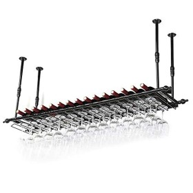 Casier à vin en métal, casier à Verres à vin Suspendu avec Auge à Bouteilles de vin, Hauteur réglable 30-60Cm, décoration de 