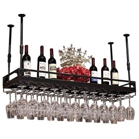 Casier à vin Suspendu en métal, Support de Verre à vin Suspendu en Fer réglable en Hauteur de 30 à 60 cm, avec casier à Boute