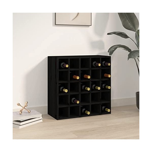 TEKEET Armoire à vin et spiritueux en pin massif Noir 56 x 25 x 56 cm