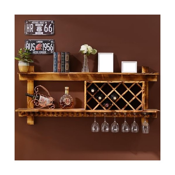 USFJATI Bois Massif Casier À Vin Mural Porte Bouteille Muraux Industriels Présentoir Multifonctionnel De Stockage for Bars, C