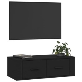 Hovothy Meuble TV Suspendu Noir 80x36x25 cm Bois dingénierie Armoire Télévision Décoration Salon Intérieure Dessus Robuste V