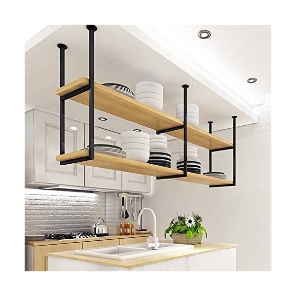 Casiers à vin autoportants Armoires Porte-bouteilles mural Casier à vin Étagère flottante suspendue au plafond à 2 niveaux Ca