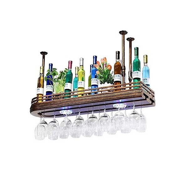 Casier à vin sur pied rétro industriel en forme de U avec lampes à suspendre à lenvers pour gobelet à vin, présentoir de ran