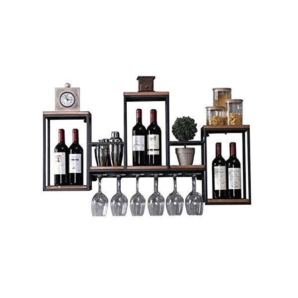 Casier à vin sur pied nordique créatif en fer, étagère murale en verre, armoire suspendue pour restaurant, bar, bois massif, 