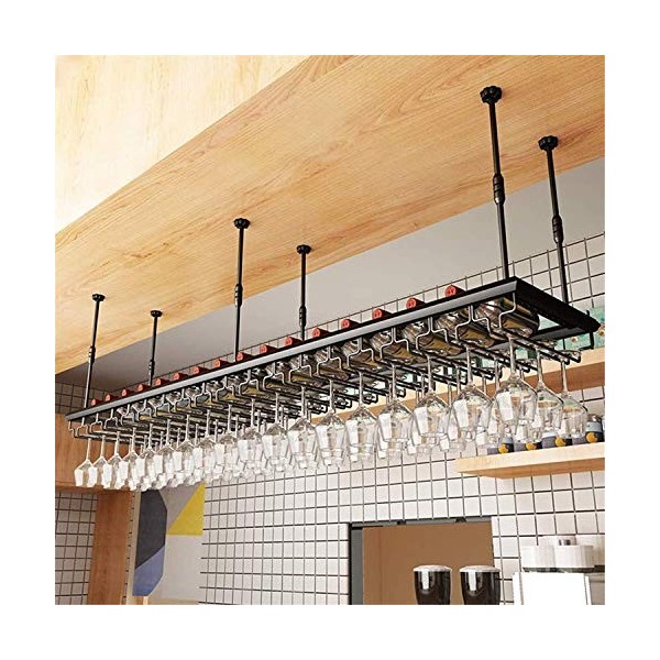 Porte-bouteille de vin casier à vin suspendu avec support en verre et étagère, casier à vin de bar 2 en 1 casier à vin casier