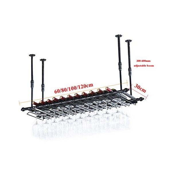 Porte-Bouteille de vinCasier à vin en métal, casier à Verres à vin Suspendu avec Auge à Bouteilles de vin, Hauteur réglable 3