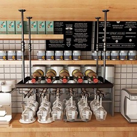 Cadre de Verre à vin en Verre Casier à vin en métal de Plafond, Hauteur et espacement réglables, casier à vin Multifonctionne