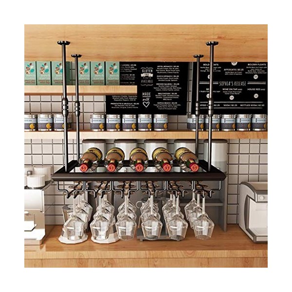 Cadre de Verre à vin en Verre Casier à vin en métal de Plafond, Hauteur et espacement réglables, casier à vin Multifonctionne