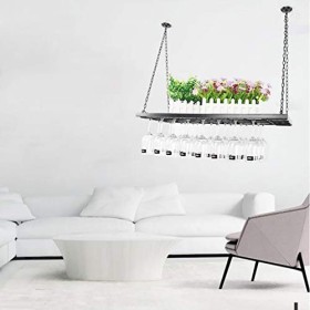 Cadre de Verre à vin en Verre Casier à vin Suspendu avec Support et étagère en Verre à vin, Support à Verre à vin pour Bar au