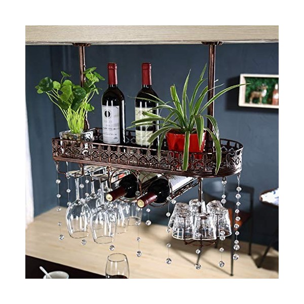 Cadre de Verre à vin en Verre Casier à vin en Fer au Plafond, casier à Verre à vin, Hauteur réglable, présentoir à vin pour B