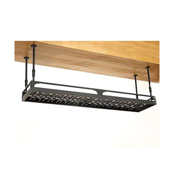 Cadre de Verre à vin en Verre Casier à vin en métal au Plafond, Porte-gobelet Suspendu, Hauteur réglable, comptoir de Bar, ca