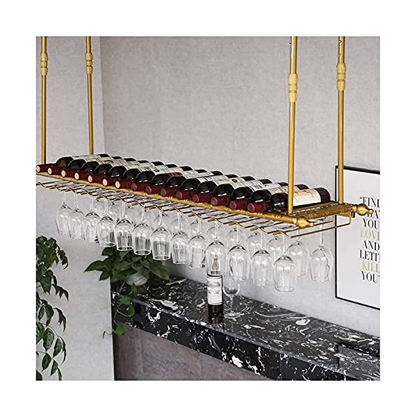Porte-Bouteille de vin casier à vin Suspendu avec Support en Verre et étagère, présentoir Suspendu, casier à Verres à vin de 