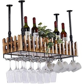 RatHozier Porte-Bouteille de vin casier à vin Suspendu avec Support en Verre et étagère, casier à vin Suspendu casier à vin e