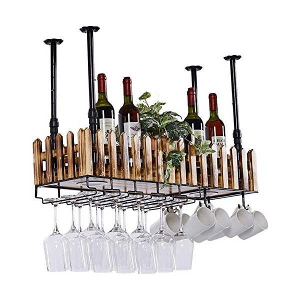 RatHozier Porte-Bouteille de vin casier à vin Suspendu avec Support en Verre et étagère, casier à vin Suspendu casier à vin e