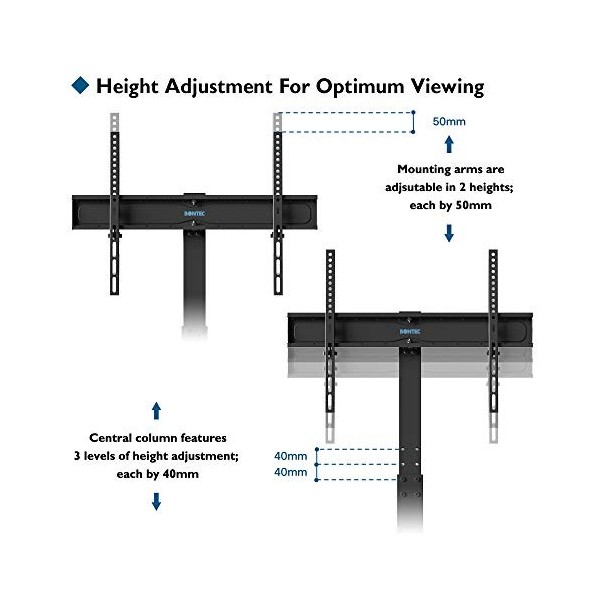 BONTEC Support TV Pied de Sol pour Téléviseurs Incurvés Plats LED LCD 30-70 Pouces jusquà 40 kg, Réglable en Hauteur avec Et